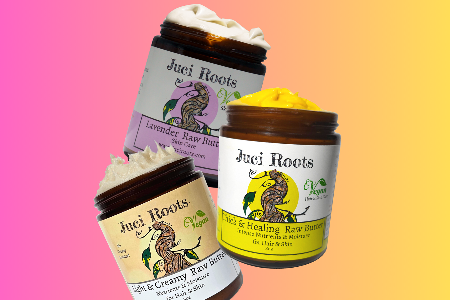 Juci Roots 8oz Coconut, Olive Oil, Shea Body Butter Bundle 